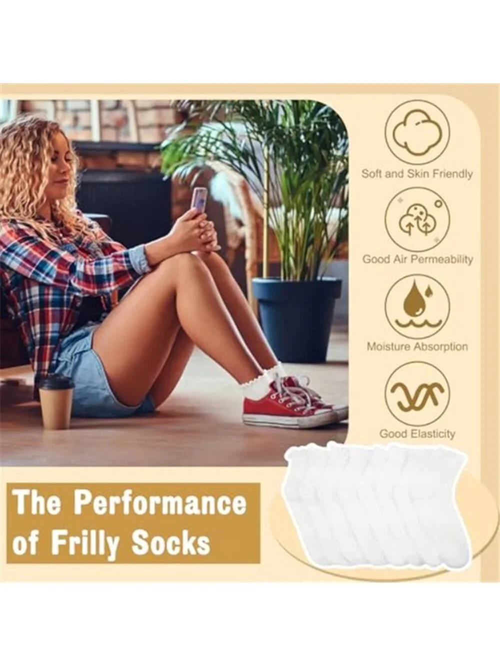 8 Pairs Ruffle Socks Women, Cute Frilly Ankle Socks